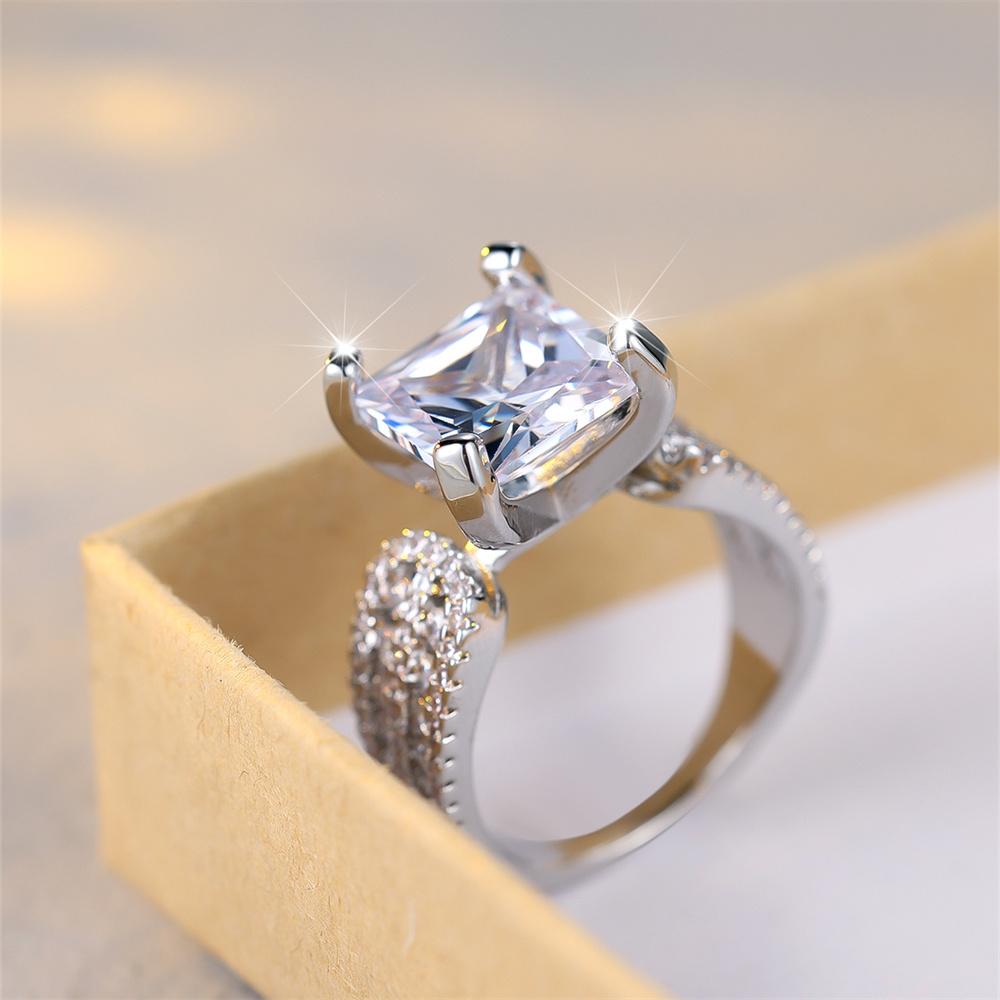 Princeznovský výbrus Krištáľové Veľké Štvorcové Kamenné Prstene Pre Ženy Trendy Strieborná Farba Biely Zirkón Svadobný Prsteň Zásnubný Darčeky