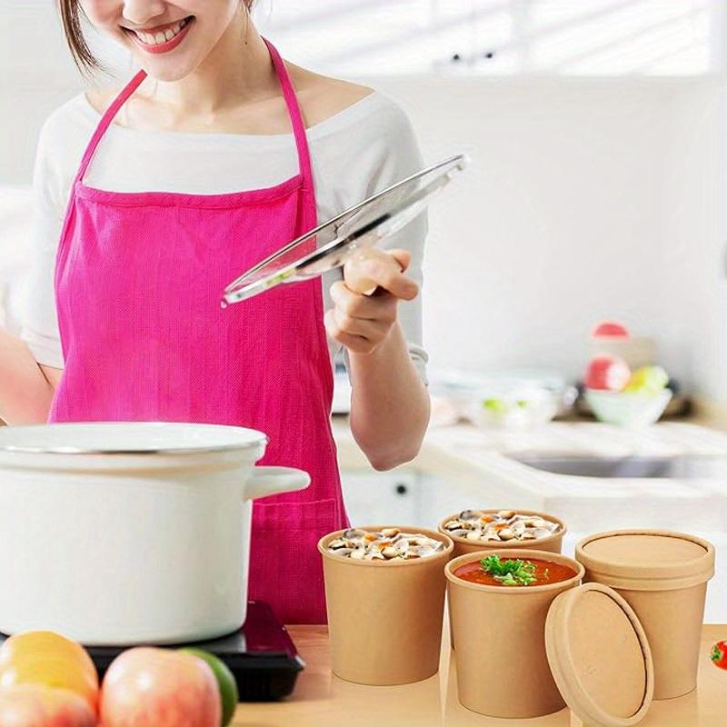 1 Set (50pcs) 16oz Disposable Soup Cups with Vented Lids – Kraft Food Containers for Hot Soup, Ice Cream, Dessert & Yogurt (Brown)