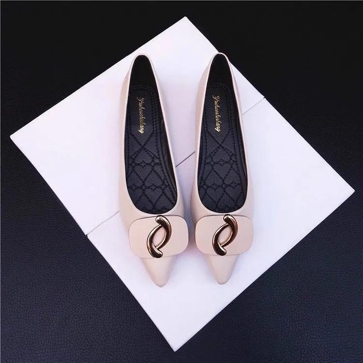 Spring new versatile flat shoes women's soft sole shallow mouth pointed single shoes soft leather four seasons ladyshoes black work shoes