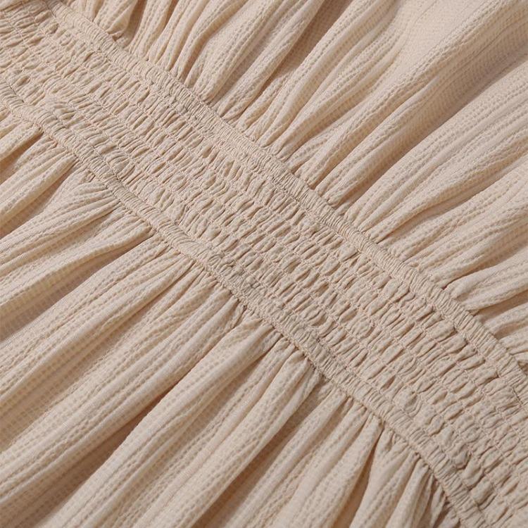 Elegantes Damen Chiffonkleid Hohe Taille A-Linie Knielang V-Ausschnitt Langarm Unifarben Herbst Winter