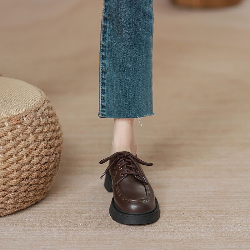 2025 new autumn and winter fashion small leather shoes women's British style versatile platform JK lace-up single shoes flat loafers