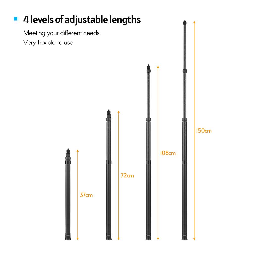Carbon Fiber Selfie Stick Adjustable Extension Pole with 1 4 Inch Screw Replacement for One X  One X2  One R Panoramic