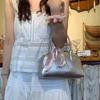 Silver Stylish Boston Tote 2024 New Large Capacity Sweet and Cool Spice Girl Style Shoulder Crossbody Bowling Bag