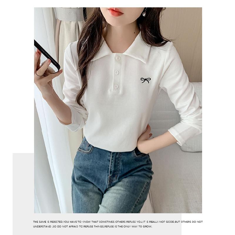 POLO shirt, spring and autumn 2026 new model, base shirt with bow embroidery, women's slim-fit t-shirt