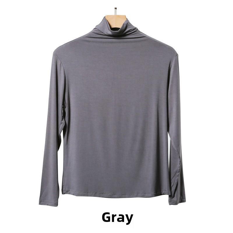 Korean Half-High Collar Slim Fit Modal T-Shirt - Long-Sleeve Solid Color Top