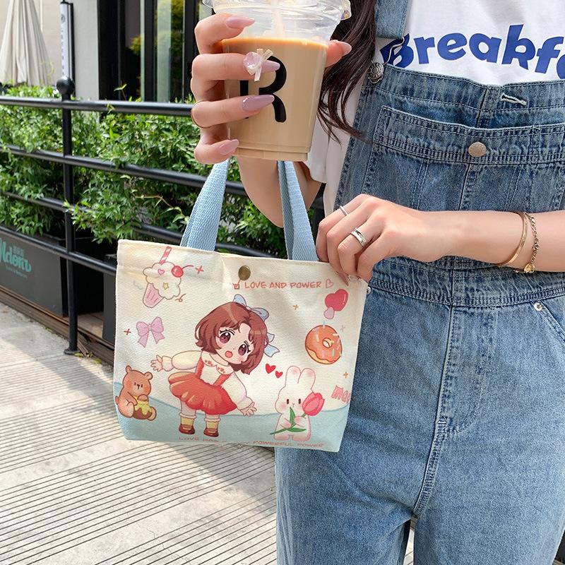 Canvas Tote Bag Cute Storage Bag Large Capacity Mini Handbags Portable Cartoon Print Lunch Bag