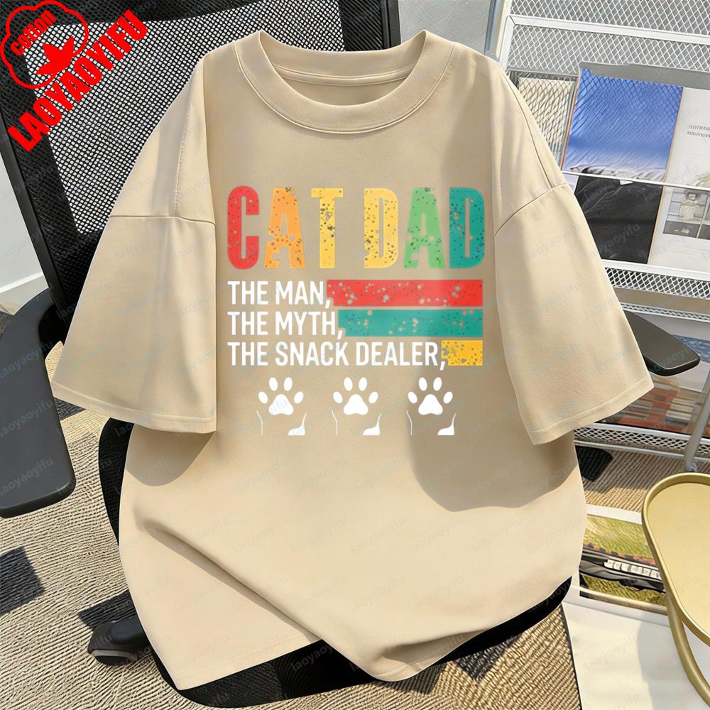 Cat Dad The Man The Myth The Snack Dealer Paw T Shirt for Men Summer Classics Casual Funny Tee Gift for Cat Lovers Camisetas