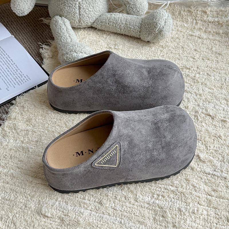Fashion Autumn New Retro Solid Color Flat Bottom Women's Shoes Ladies Soft Footbed Slides Fashion Women Suede Slippers