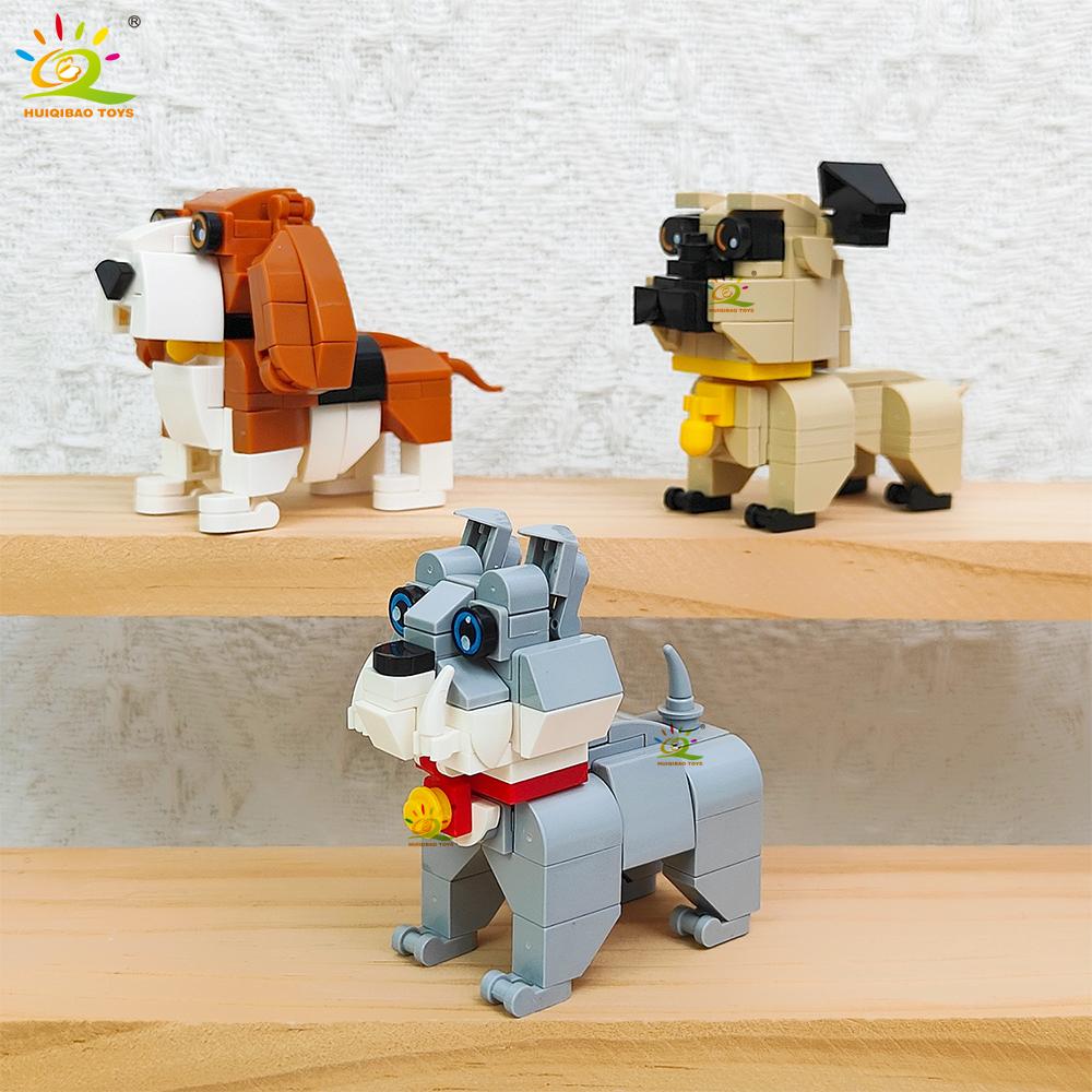 HUIQIBAO Dog Series Micro Building Block Amimal corgi Husky Bulldog Mini Brick set Toy for Children Desk Decoration ornament