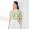 Women's French Ruffle V-Neck Short Sleeve Blouse