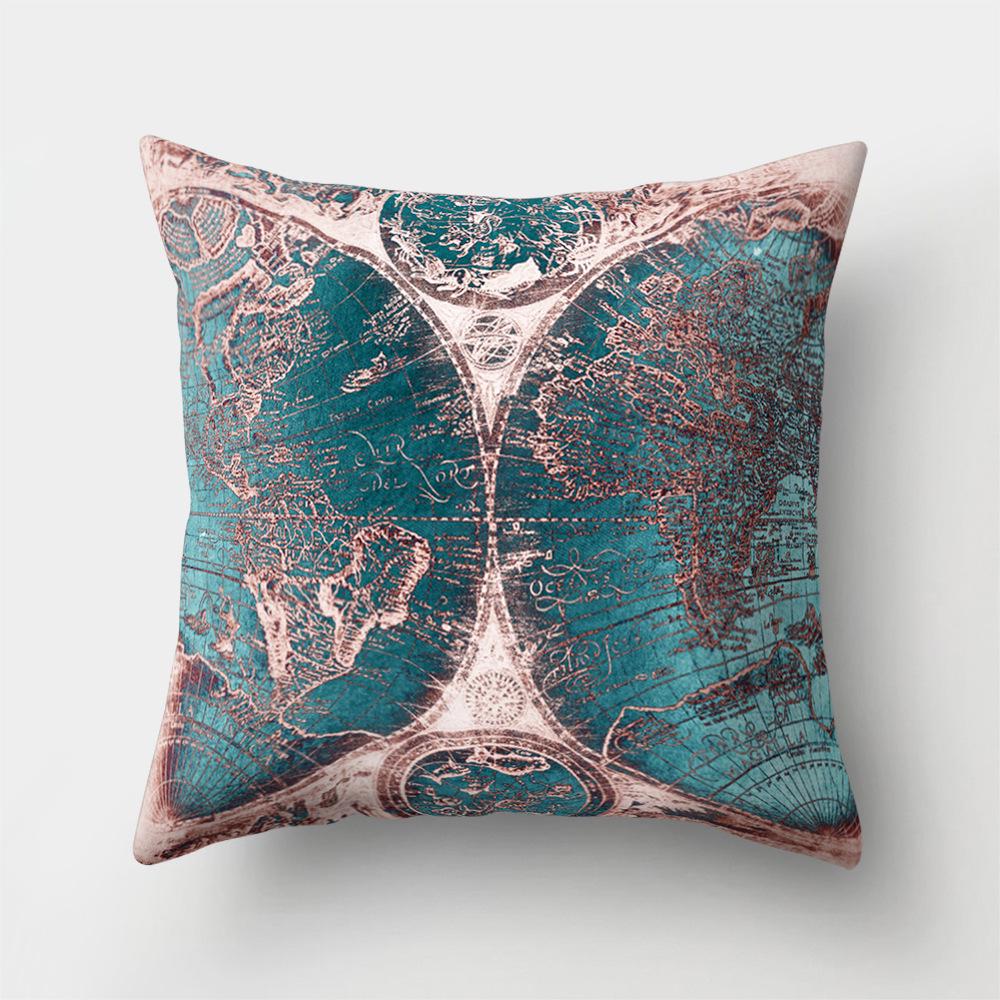 World Map Cartoon Decorative Cushion Set Decorative Pillowcase Sofa Room Bed Cushion Cover Home Decor