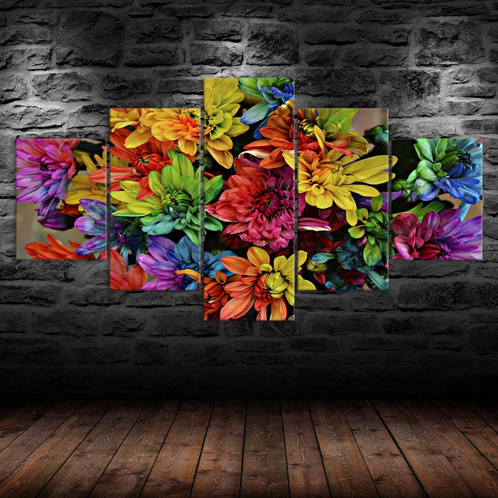Colorful Abstract Flowers 5 Piece Five Panel Wall Canvas Print Modern Art Poster Picture Home Decor Gift For Him For Her