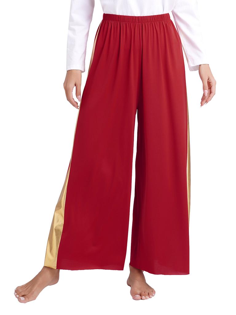 Womens Worship Performance Dress Metallic Color Block Asymmetrical Design Long Sleeve Wide Leg Pants Lyrical Costume