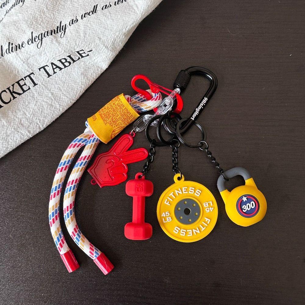 with D-shaped Buckle Fitness Series Pendant Colorful Simulation Dumbbells Keyring  Friends