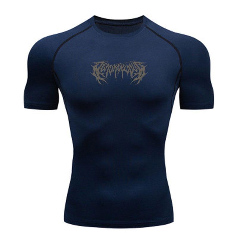 Men's Compression Fitness Workout T-shirt, Gothic Spiky Dark Style Print Quick Dry Breathable Athletic Top for Gym Running Training Sport Wear
