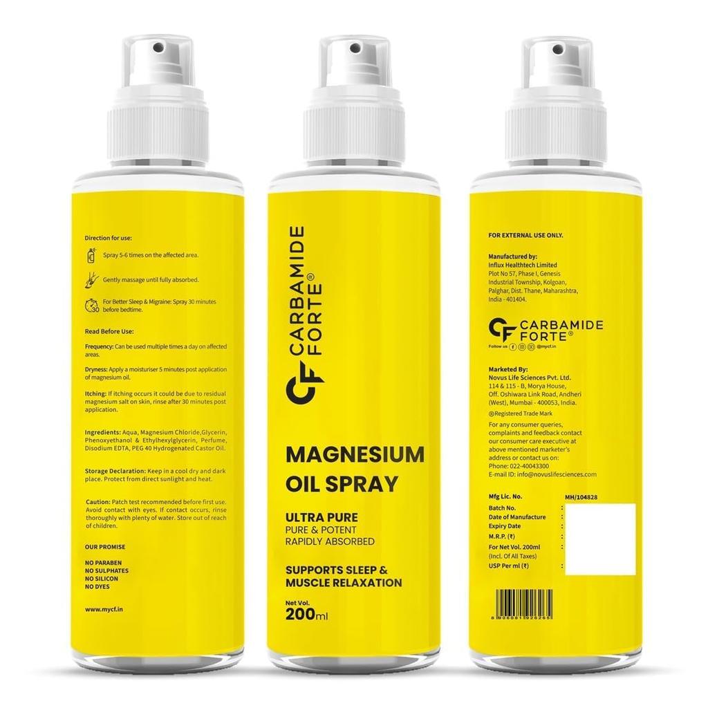 Carbamide Forte Magnesium Oil Spray 200ml Pack of 1 | Topical Magnesium Oil for Sleep, Muscle Recovery & Pain Relief
