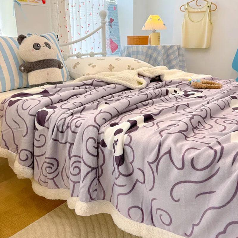 Autumn/Winter Double-Layer Milk Velvet Blanket Cartoon Printed Thick Warm Office Nap Blankets Lamb Cashmere Leisure Sofa Cover
