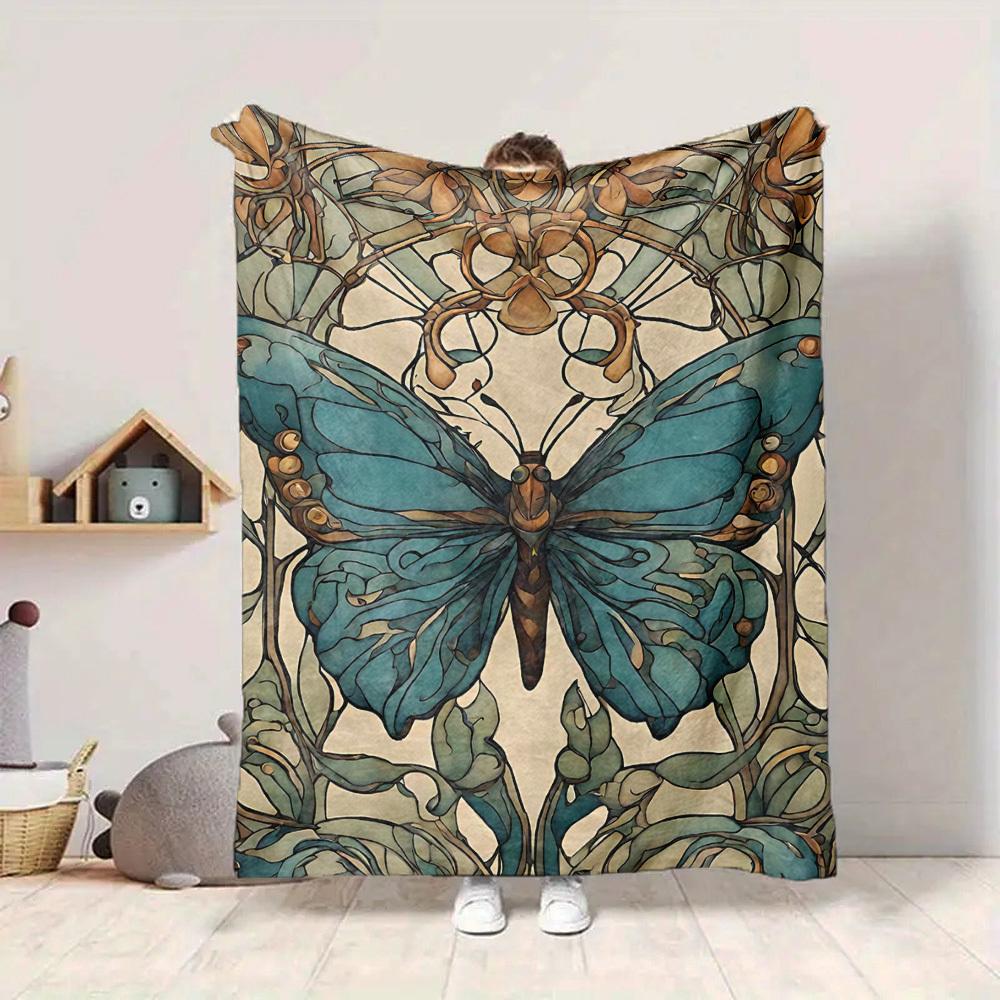 1pc Butterfly Garden Print Blanket   Lightweight Flannel Throw Blanket For Sofa, Bed, Living Room, Office, Outdoor Travel, Camping