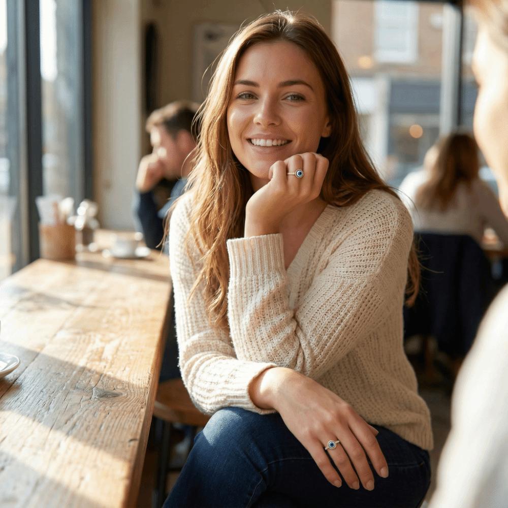 Versatile Use Blue Eye Ring Simple Style Rhinestone-Studded Ring Titanium Steel Ring Gift