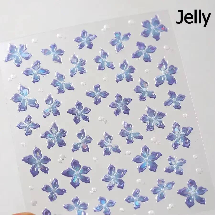 Cherry Blossom Pink Flower Sakura Spring 5D Nail Art Sticker Gold Stamping Soft Adhesive Relief Adhesive Chic Manicure Decals