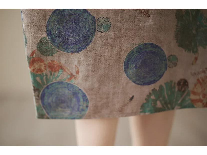 2023 Summer Plus Size Cotton Linen Print Dress - Retro Ethnic Style for Women