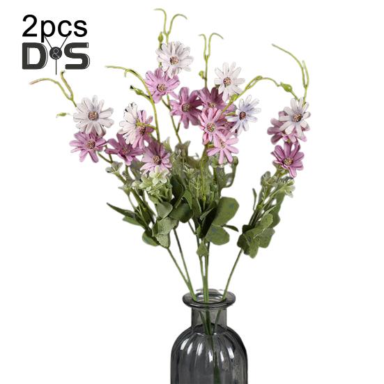 2 Pcs Simulated Flowers Bunch Artificial Daisies with Flexible Stem Weatherproof Fake Flowers for Vase Garden Home Decor Spring Summer Decoration