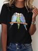 T-shirt Casual da Donna Modello Rami di Pappagallini Maniche Corte Girocollo Comfort Quotidiano Casual Moda Personalità Estate Y2K
