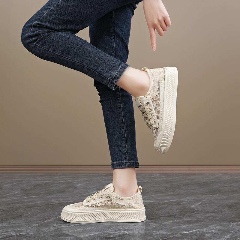 Women Summer Lace Casual Shoes Breathable Girl Black Shoes Plus Size