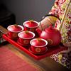 Chinese Style Double Happiness Porcelain Tea Set, Teapot and Cups, Gaiwan with Saucer, Ceremony Set Gifts, Wedding Celebration