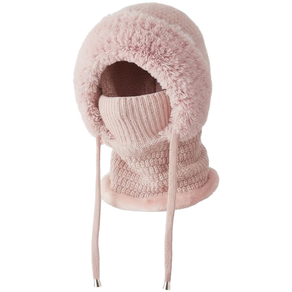 Women Fleece Lined Knit Hat Set with Scarf and Mask Women 3 in 1 Windproof Beanie Hat Hooded Skull Cap Cold Weather Protection