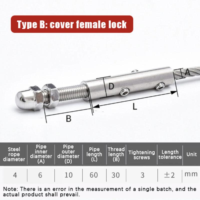 2Pcs Stainless Threaded Stud Tension End Fitting Toggle Anchor Terminal With Hexagon Bolt For 2-8Mm Wire Rope Cable Railing