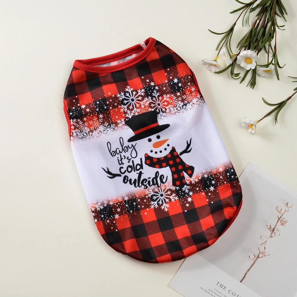 Soft Pet Vest For Christmas Xmas Deer Snowman Print Cute Puppy T-shirt For Small Medium Dogs Cats Coat Bulldog Pug Pets Costumes