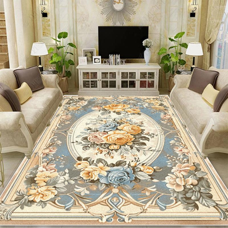 European Style Retro Decoration Carpets Living Room Flower Pattern Rugs Hall Sofa Area Rug Mat Bedroom Cloakroom Anti-Slip Floor