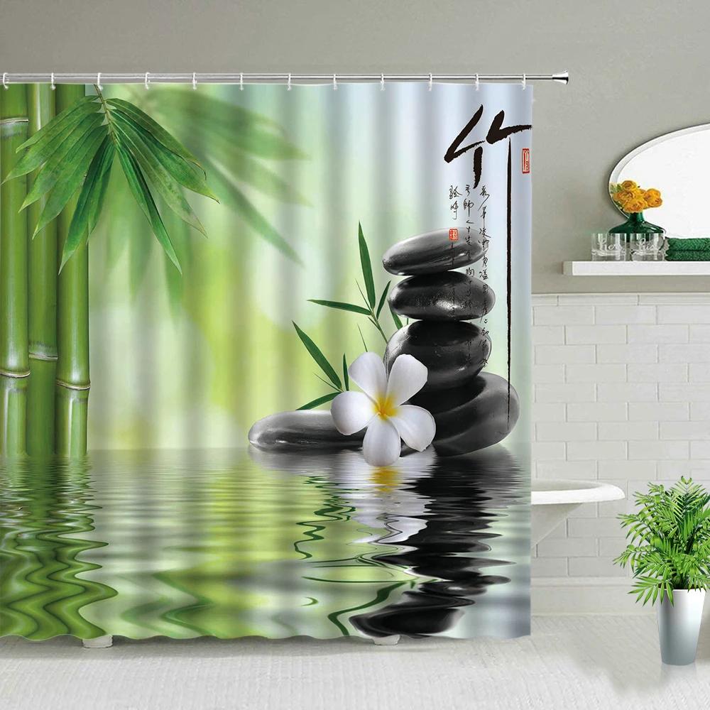 

Chinese Style Ink painting Bamboo Landscape Shower Curtain Flower Bird Scenery Bathroom Waterproof Cloth Bath Curtains With Hook 35x70in-90x180cm