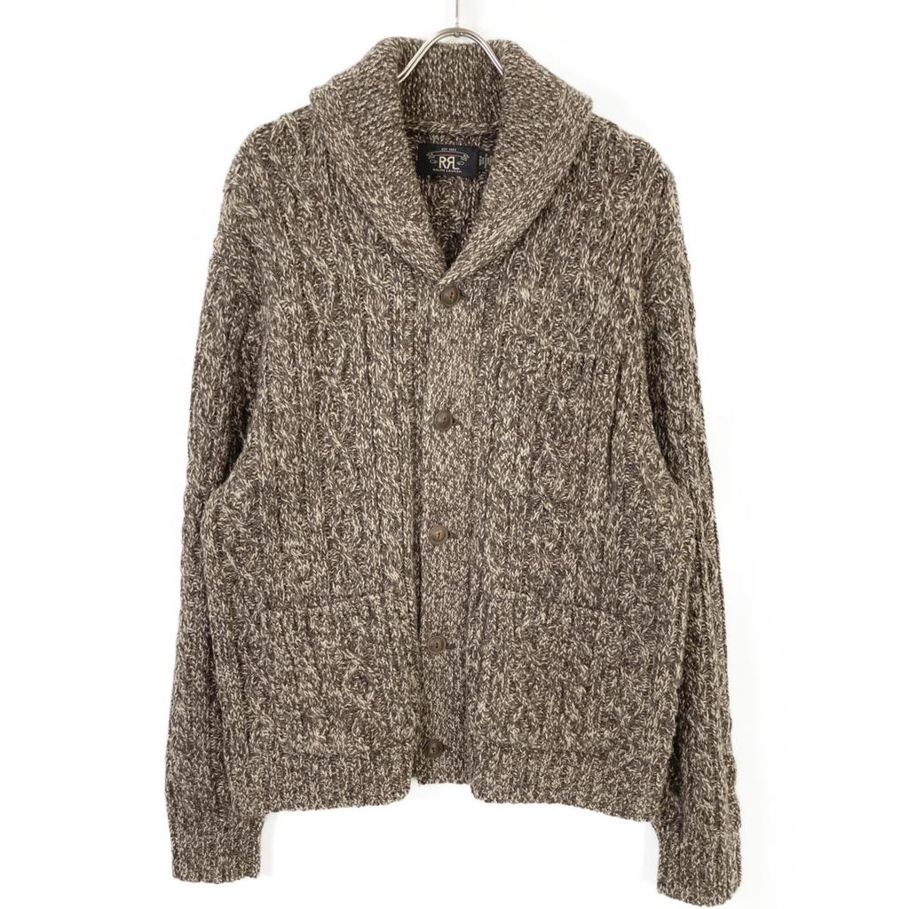 RRL Brown wool x cotton x linen shawl collar cable knit cardigan Jacket XL BrownUsed