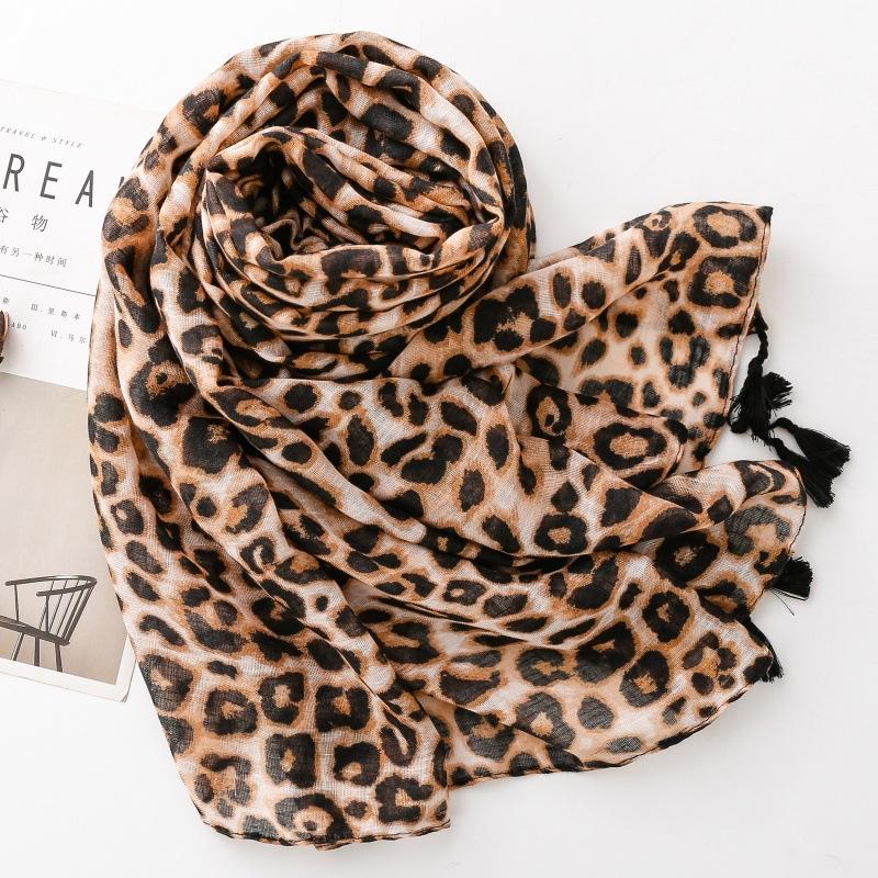 Luxury Women Viscose Scarf Floral Designer Shawl Leopard Print Cotton Linen Feeling Tassel Muslim Hijab Wrap Turban