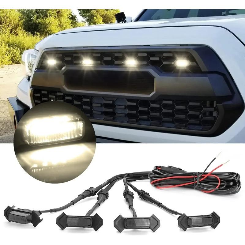 Universal 4PCS Car Front LED Grille Strobe Light Warning Daytime Running Lamp Grill Light Eagle Eye Lamp for Offroad White Amber