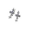 Klassische Kroja Retro Cross Ohrklemme Ohrringe für Damen - Thailändisches Silber Schwarzes Blumendesign