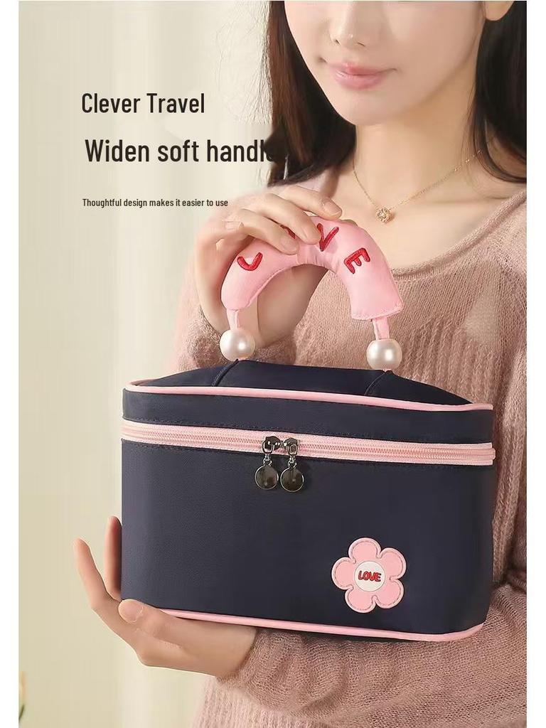 Large-Capacity Pearl Opening Cosmetic Travel Bag, Multifunctional Handheld Toiletry Storage