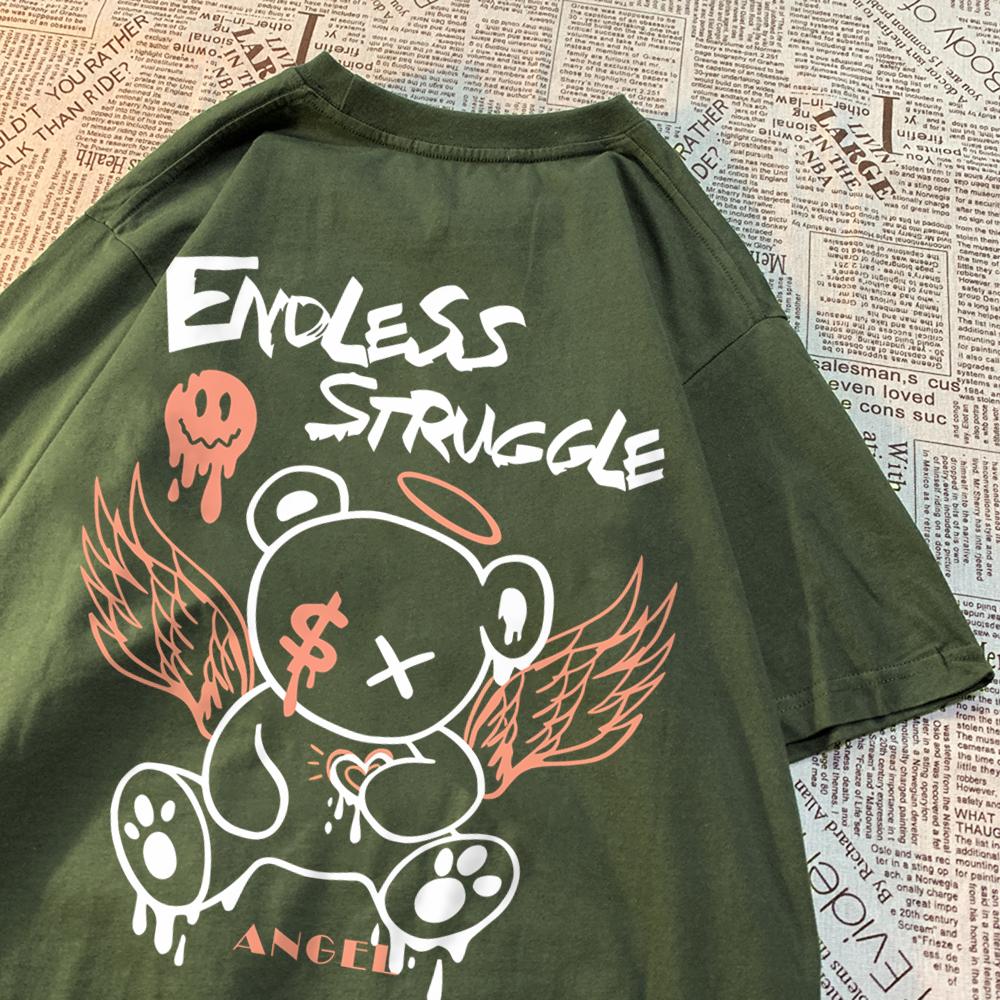 Endless Strvggle Angel Bear Men Women T-Shirts Breathable Loose Tops Summer Unisex Tee Clothing O-Neck Loose T-Shirts Couple