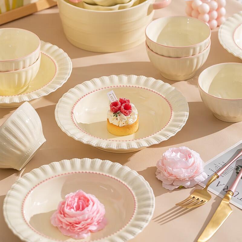 KANGMO Romantic Pink Ceramic 12-inch Fish Plate Set (2-Pack)