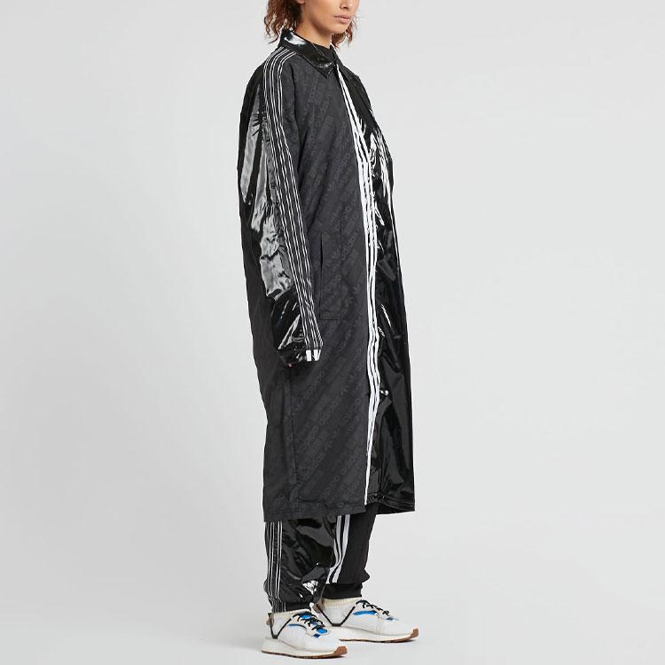 Adidas Originals Striped Collar Long Sleeve Coat Unisex Coats Black BP6685