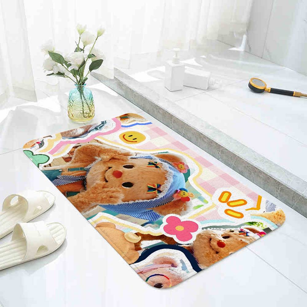 Cute B-Butterbear Floor Mat Pattern Printed Flannel Door Mat, Suitable For Bathroom, Living Room, Home Decoration