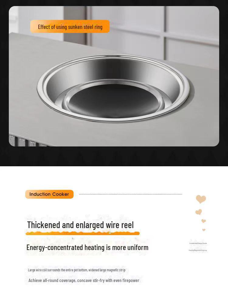 Leistungsstarker gebogener Induktionskocher mit eingebautem Topf und Kabelsteuerung