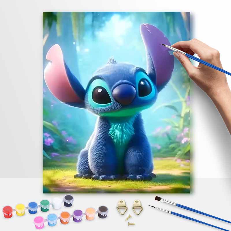 Disney animation Stitch digital oil painting diy handpainted coloring painting home decoration cute blue alien wall art canvas 1056