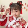 Flower Children Hanfu Hair Ring Red Ancient Style Scrunchines Bow Wig Braid Hair Rope  Children