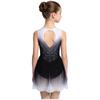 Mädchen Eiskunstlauf Gymnastik Bodysuit Farbverlauf Strass Ärmellos Keyhole am Rücken Unregelmäßiger Saum Knopfleiste im Schritt Leotard Kleid