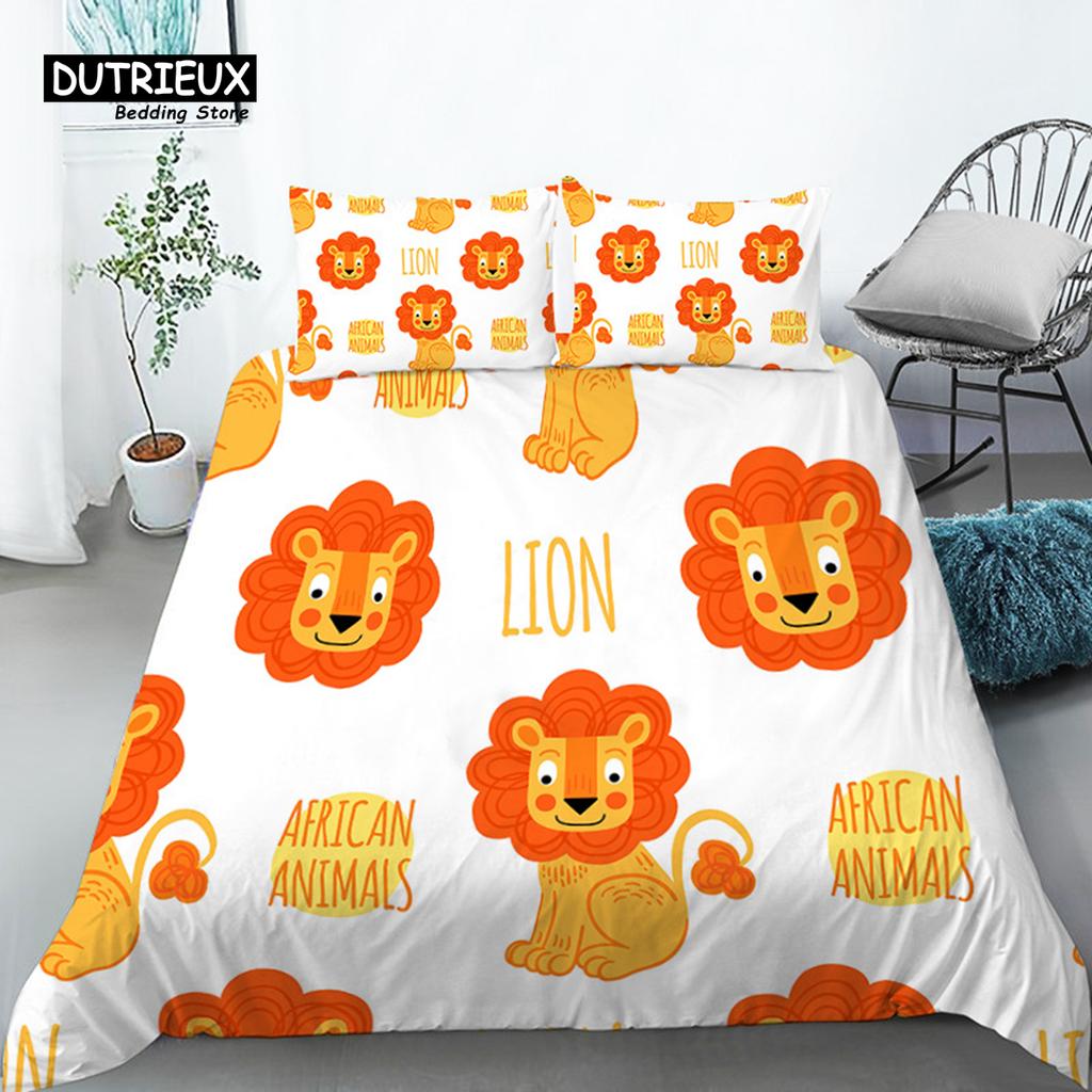 Funny Cartoon Animals Duvet Cover With Pillowcases Bear Chicken Rabbit Lions 3D Print Toddler Bedding Set For Kids Teens Decor