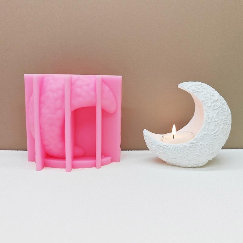 Moon Silicone Candle Holder Molds for Epoxy Resin Tealight Holder Silicone Tealight Stand Molds for Home Decoration