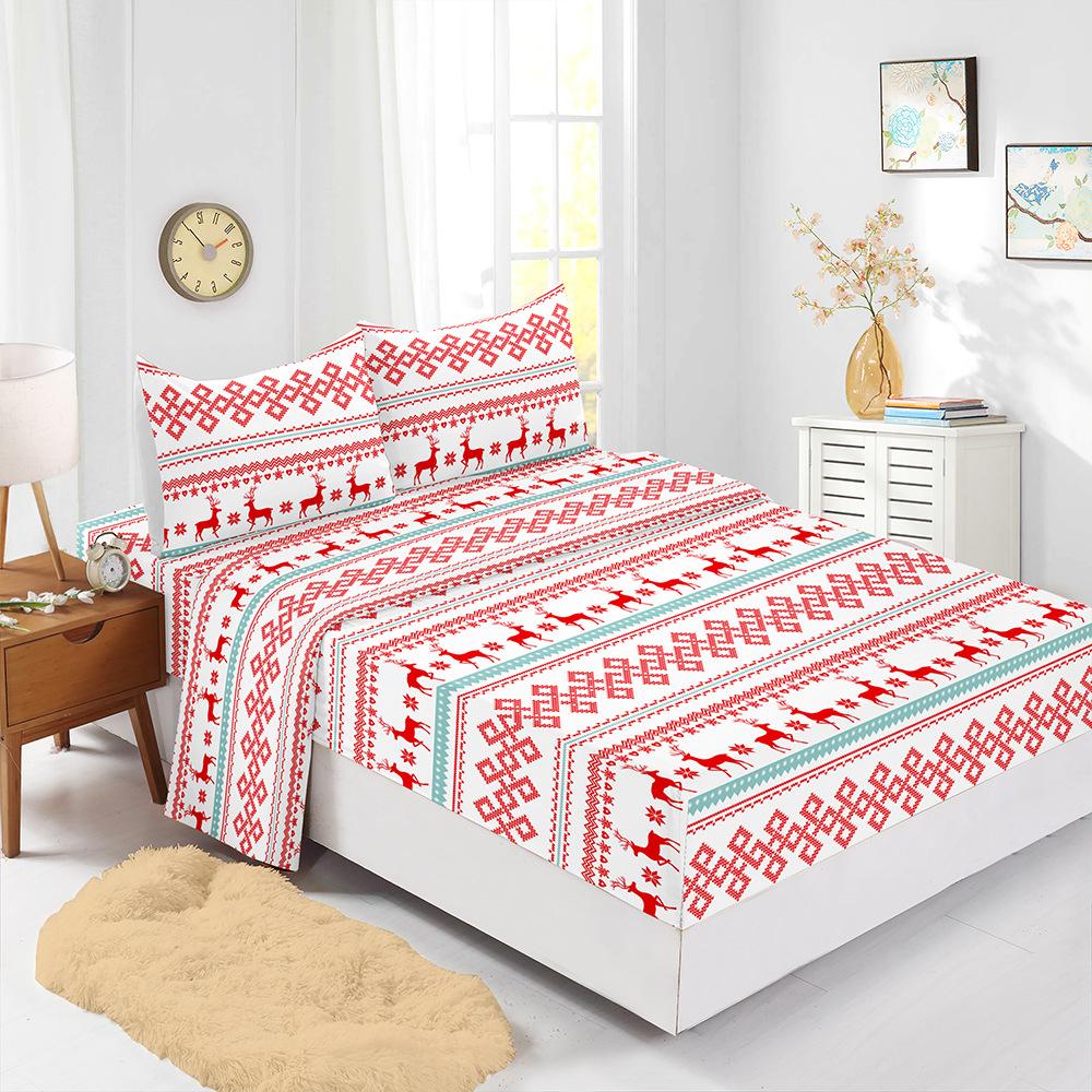 Hot-Selling Red Christmas Mattress Four-Piece Children'S Bedding Printed Mattress Protective Cover